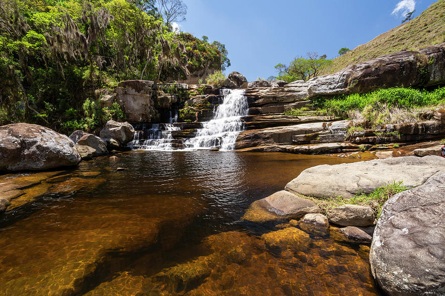 Beautiful Landscape Of Rainforest Waterfall With Rocks And Trees ...