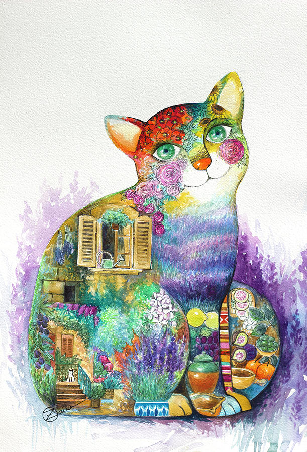 Animal Painting - Beautiful Provence Cat #1 by Oxana Zaika