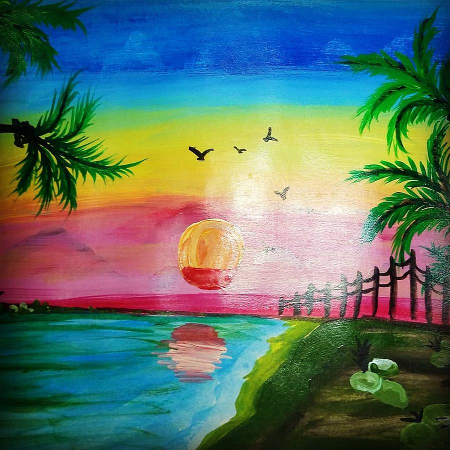 Procreate Art - sunset at the beach - Shystoryteller