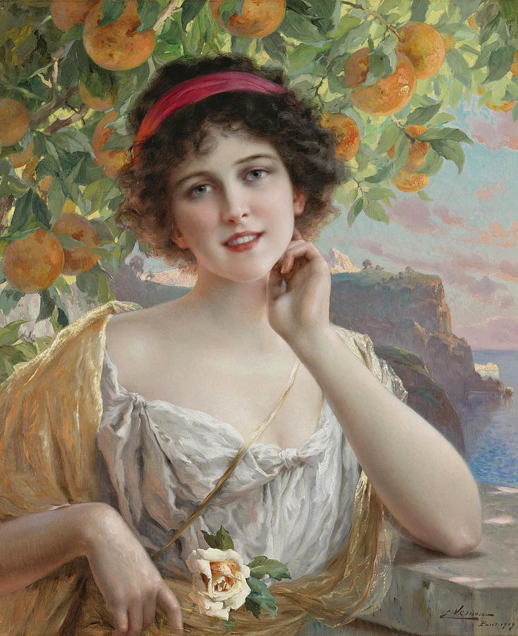 Beauty under the Orange Tree #2 Painting by Emile Vernon