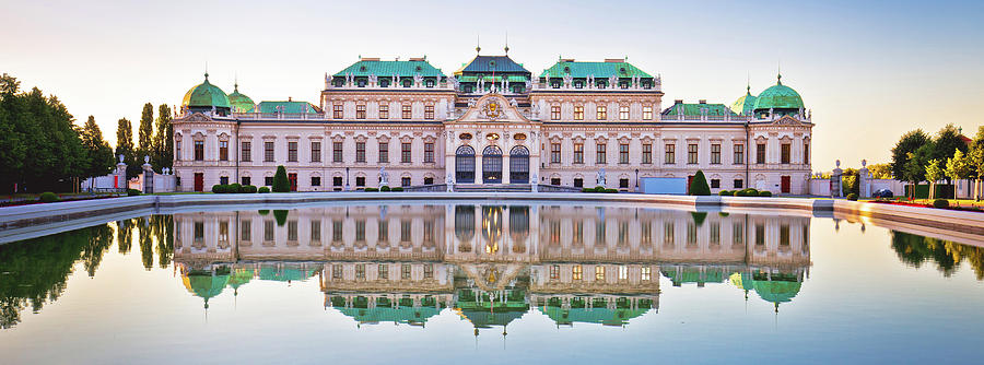 Belvedere in Vienna water reflection view at sunset #1 Photograph by Brch Photography