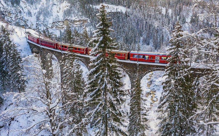 Bernina Express Train, Landwasser Viaduct, Filisur, Switzerland #1 by Cavan  Images