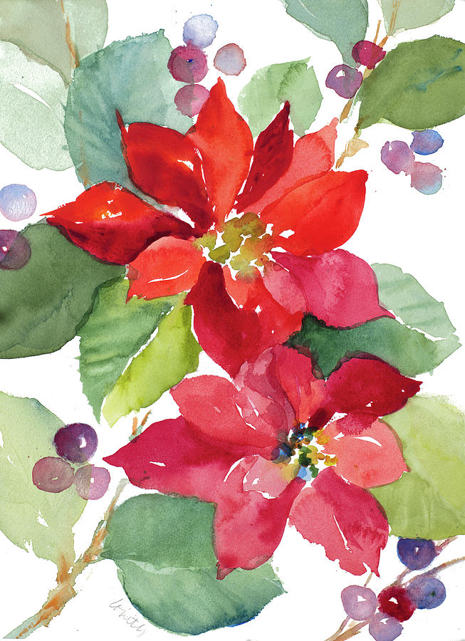 Holiday Painting - Berry Poinsettias #1 by Lanie Loreth