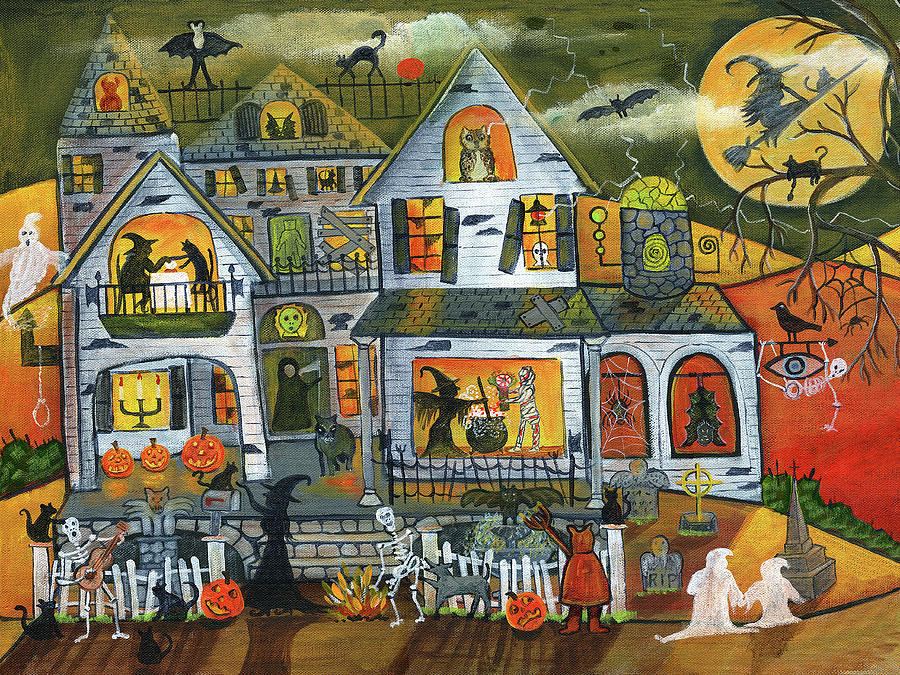 Bewitched Halloween House Painting by Cheryl Bartley