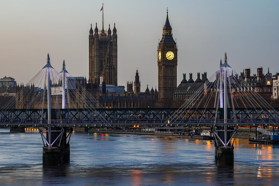 Big Ben In London Seen At Blue Hour. Photograph
