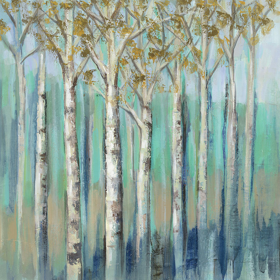 Abstract Painting - Birches At Dawn #1 by Silvia Vassileva