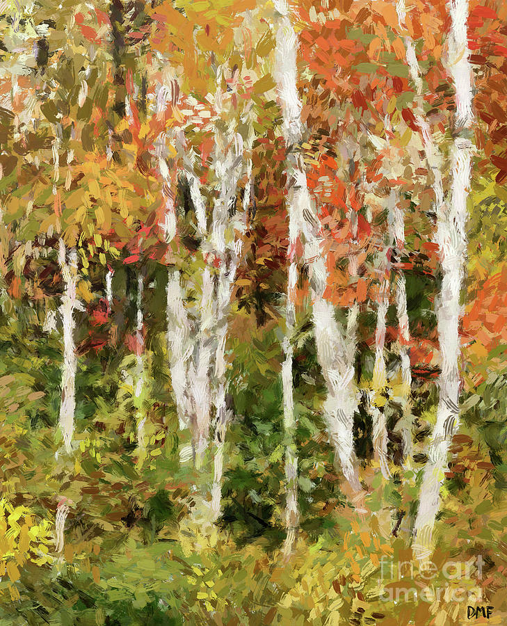 Nature Painting - Birches in Autumn #1 by Dragica Micki Fortuna