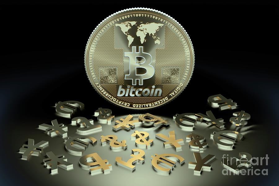 Bitcoin And Currency Symbols #1 Photograph by Patrick Landmann/science Photo Library