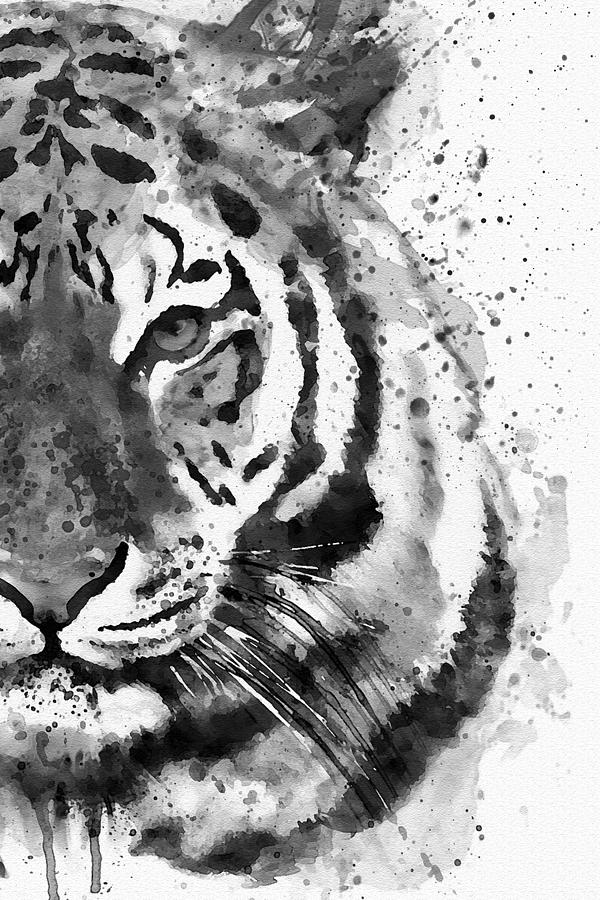 Black And White Painting - Black And White Half Faced Tiger #2 by Marian Voicu