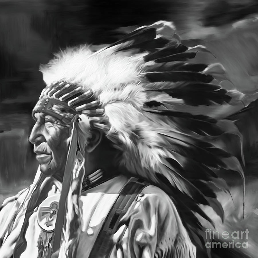 Black and White Native art #1 Painting by Gull G