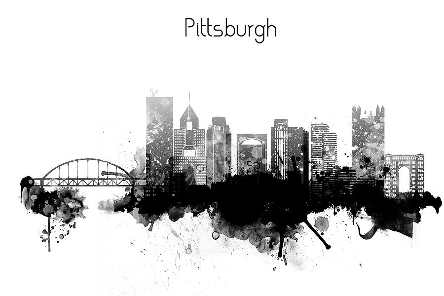 Black And White Pittsburgh City Skyline Digital Art by Dim Dom