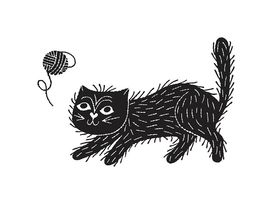 Black Cat and Yarn Drawing by CSA Images - Fine Art America