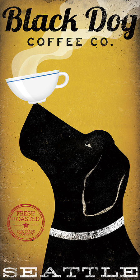 Animal Drawing - Black Dog Coffee Co Seattle #1 by Ryan Fowler