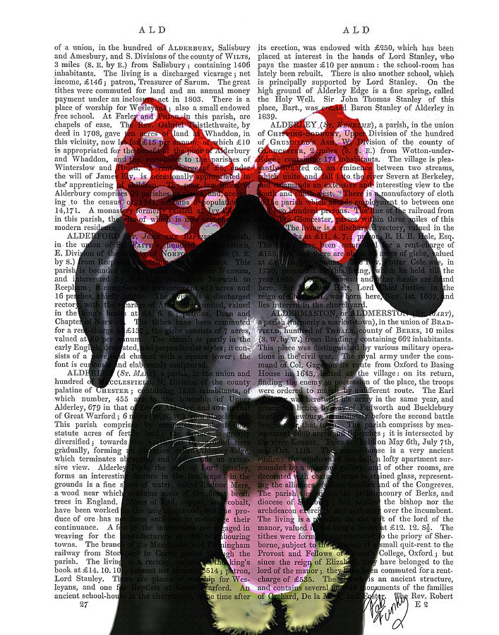 Animal Painting - Black Labrador With Red Bow On Head #1 by Fab Funky
