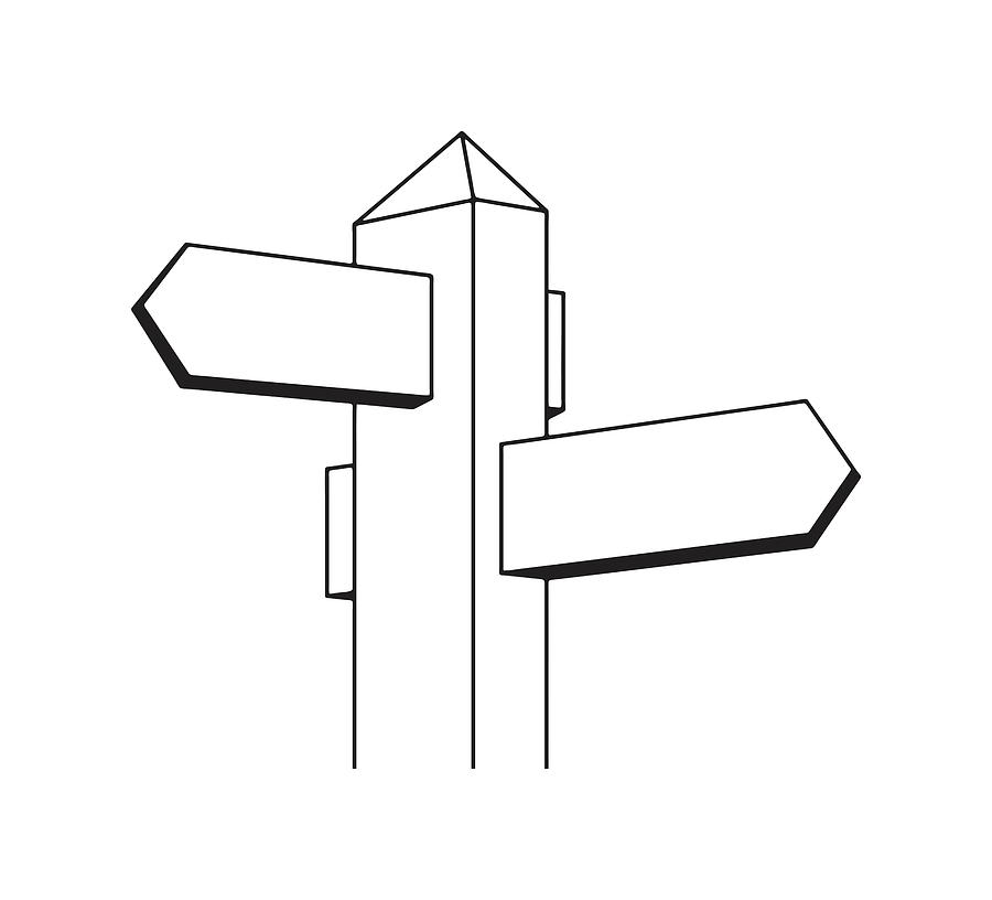 Black And White Drawing - Blank Direction Signs #1 by CSA Images