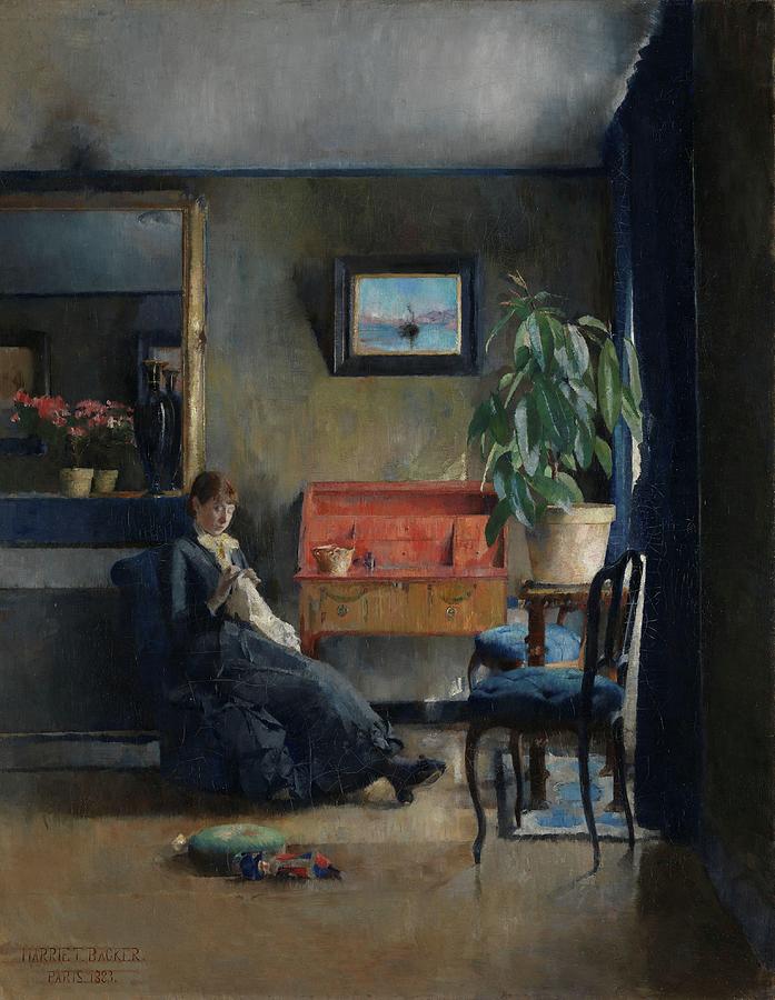 Harriet Backer Painting - Blue Interior by Harriet Backer