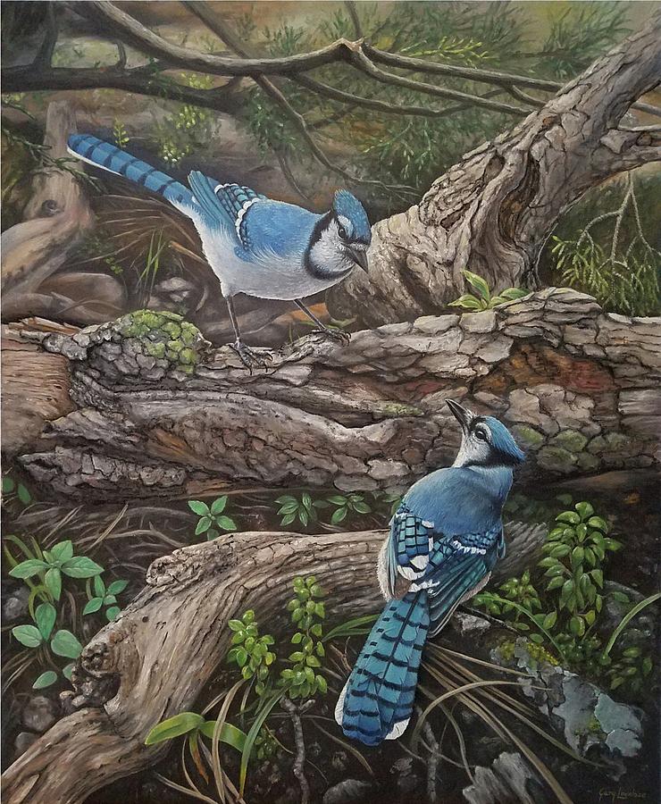Bird Painting - Blue Jay Stand Off by Gary Lovelace