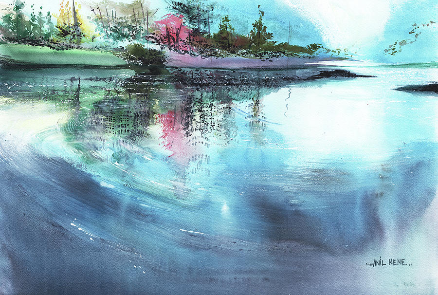 Blue Lake #2 Painting by Anil Nene