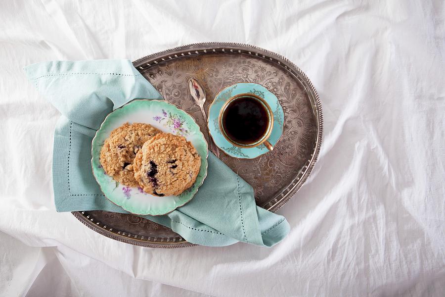 Blueberry Streusel Biscuits And Coffee For Breakfast #1 Photograph by Elisabeth Von Plnitz-eisfeld