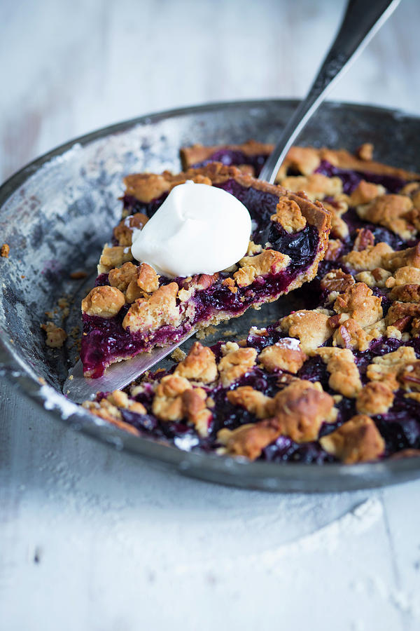 Blueberry Tart With Crunchy Oatmeal And Cream #1 Photograph by Eising Studio