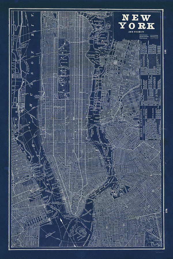 Blueprint Map New York #1 Painting by Sue Schlabach