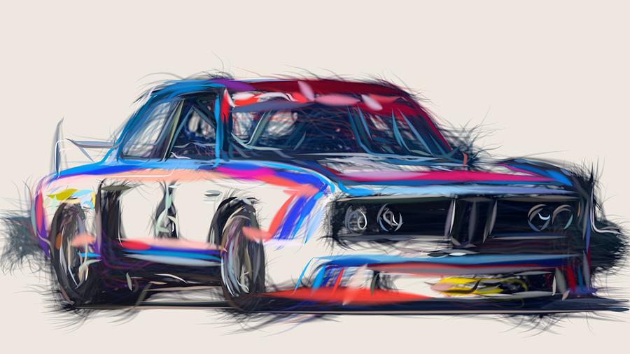 BMW 3.0 CSL Race Car Draw #1 Digital Art by CarsToon Concept