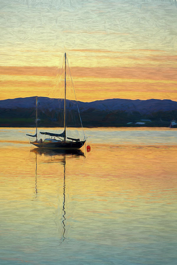 Boat On A Lake at Sunset Digital Art by Rick Deacon