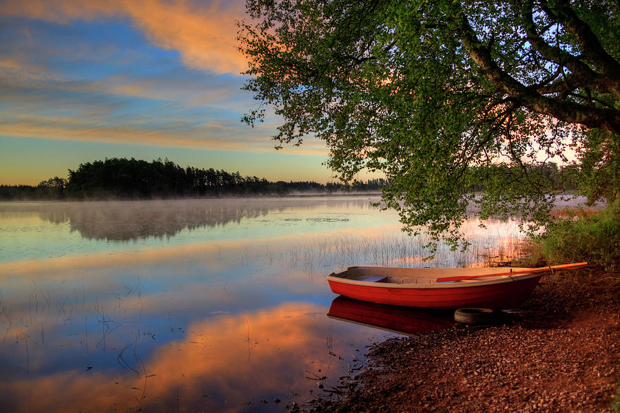 Boat On Lake Yggerydsjoen, Sweden #1 Digital Art by Jurgen Busse