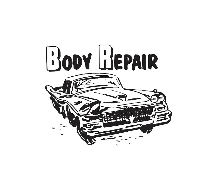 Black And White Drawing - Body Repair and Damaged Automobile #1 by CSA Images