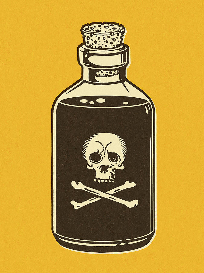 Vintage Drawing - Bottle of Poison on Yellow Background #1 by CSA Images