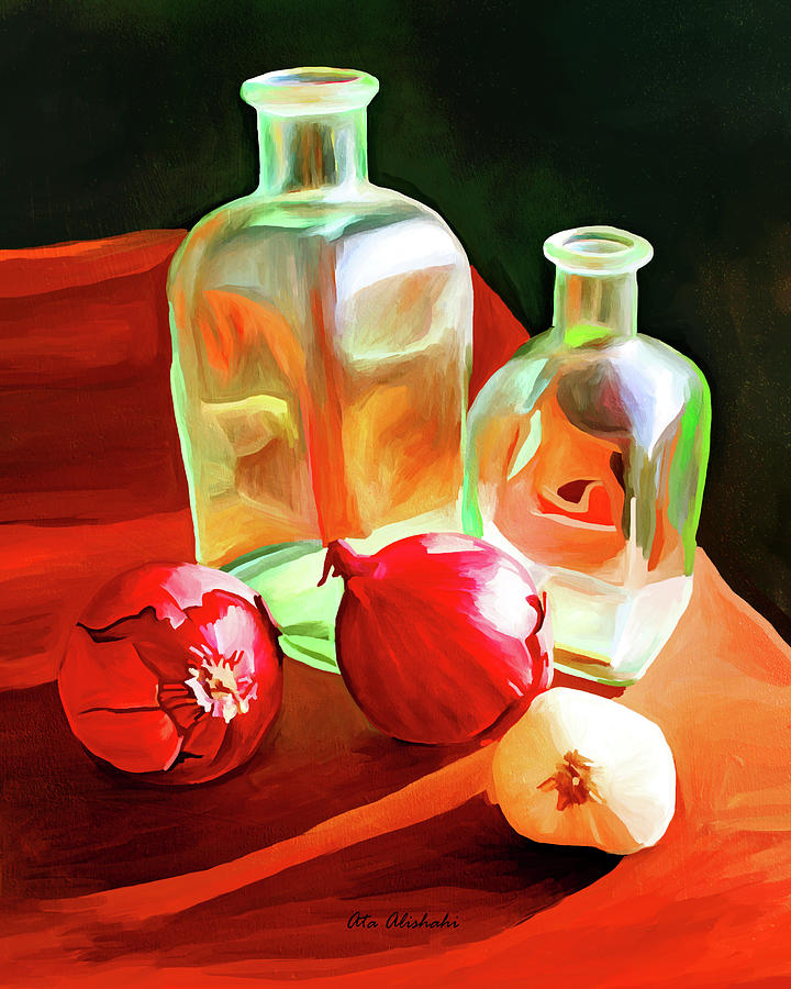 Bottle Mixed Media - Bottles And Onion #1 by Ata Alishahi