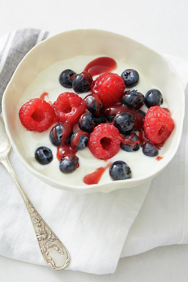 Bowl Of Fromage Blanc And Summer Fruit #1 Photograph by Lukam