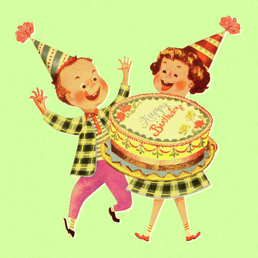 Cake Drawing - Boy and Girl With Birthday Cake #1 by CSA Images