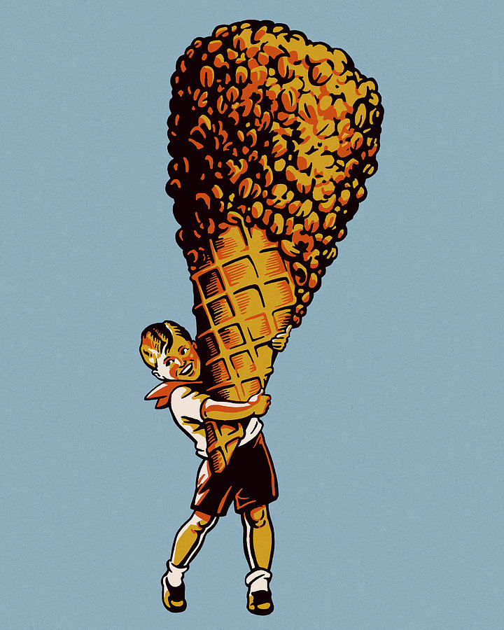 Ice Cream Drawing - Boy Holding Giant Ice Cream Cone #1 by CSA Images