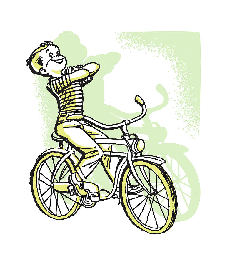 Sports Drawing - Boy on Bicycle with Arms Crossed #1 by CSA Images