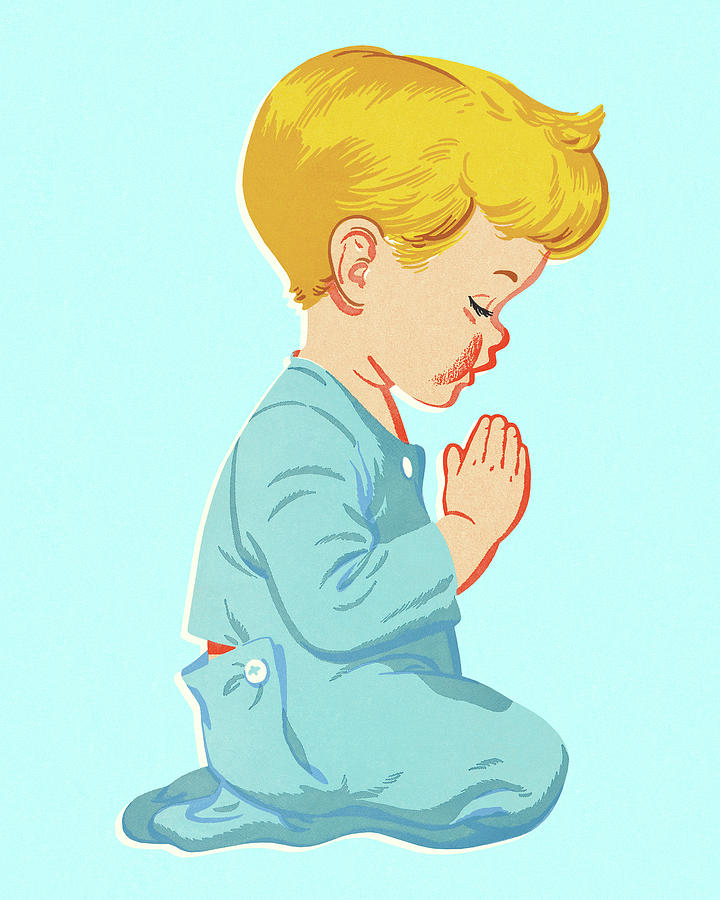 Vintage Drawing - Boy Praying #1 by CSA Images