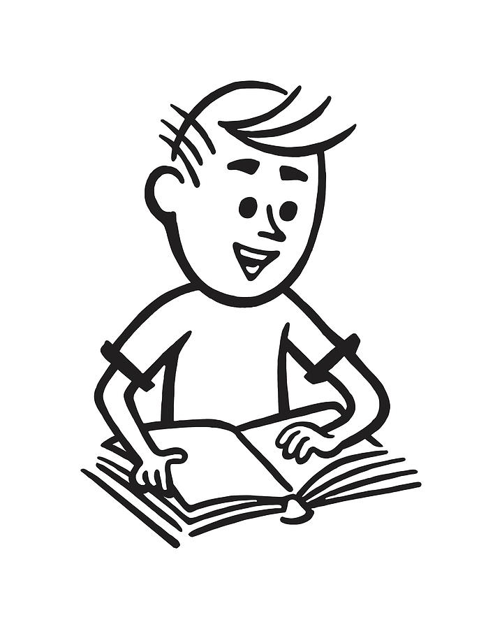 A Sketch Boy Reading A Book Outline Royalty Free SVG, Cliparts, Vectors,  and Stock Illustration. Image 10411051.