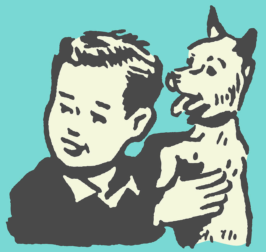 Vintage Drawing - Boy with Westie #1 by CSA Images