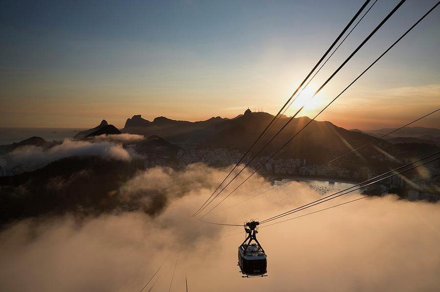 Brazil, Rio De Janeiro, Cable Car #1 Digital Art by Tony J Burns