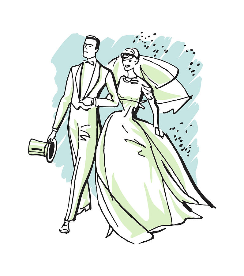 Vintage Drawing - Bride and Groom in Formal Wear #1 by CSA Images