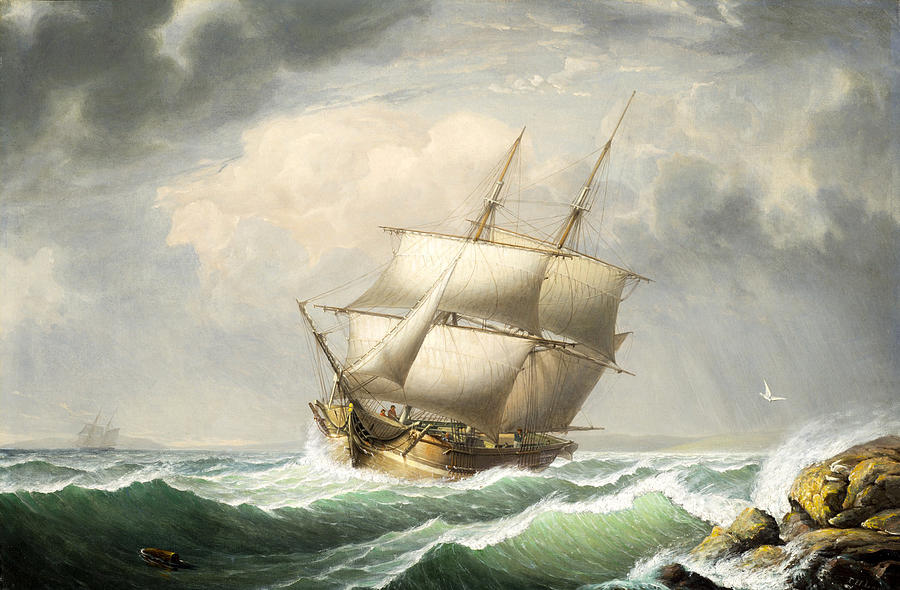 Brig Off the Maine Coast #2 Painting by Fitz Henry Lane