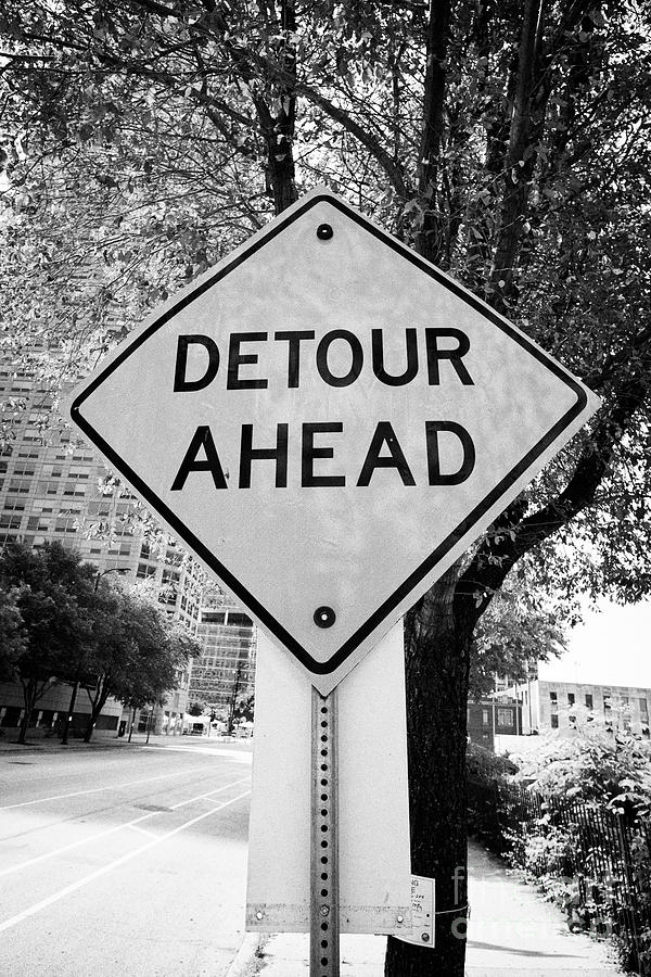 Chicago Photograph - bright orange detour ahead sign in downtown Chicago for an event IL USA #1 by Joe Fox