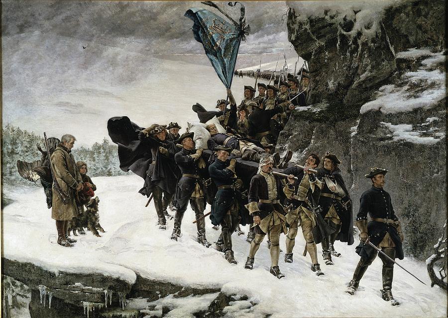 Winter Painting - Bringing Home The Body Of King Karl Xii Of Sweden by Gustaf Cederstroem