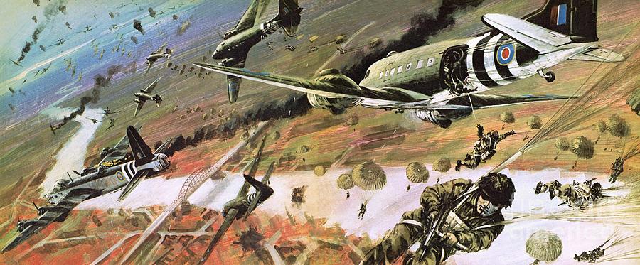 Landing Painting - British 1st Airborne Division Dropping On Arnhem On 17th September, 1944 by Graham Coton