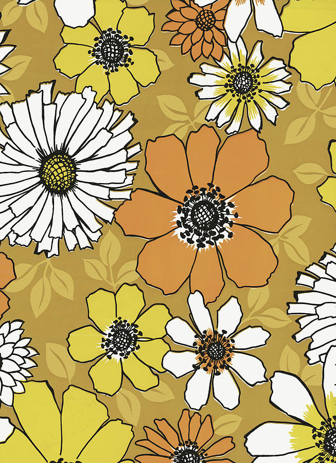 Vintage Drawing - Brown Flower Pattern #1 by CSA Images