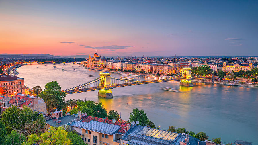 Sunset Photograph - Budapest, Hungary. Aerial Cityscape #1 by Rudi1976