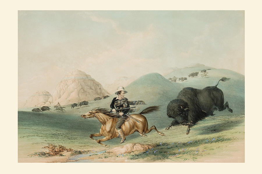 Buffalo Hunt, Chasing Back #1 Painting by George Catlin