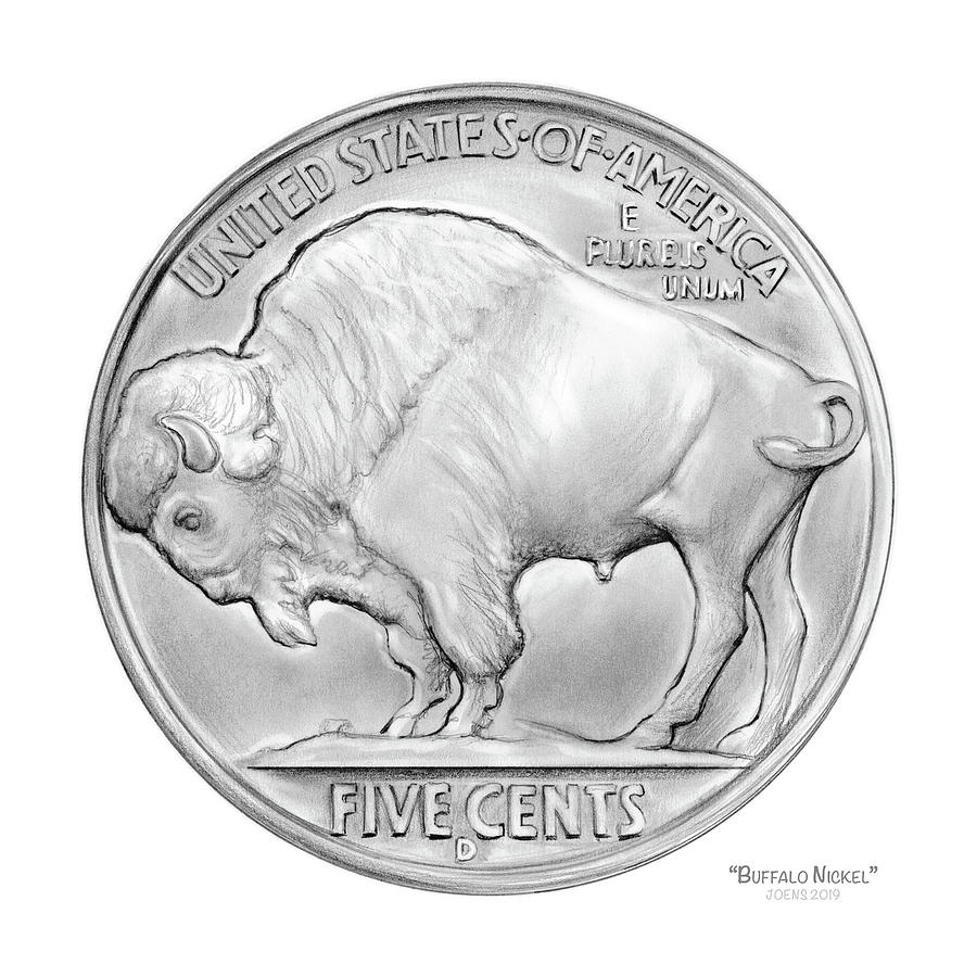 Buffalo Drawing - Buffalo Nickel #1 by Greg Joens