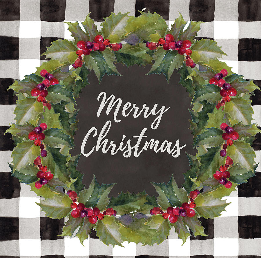 Christmas Mixed Media - Buffalo Plaid Christmas Wreath #1 by Lanie Loreth