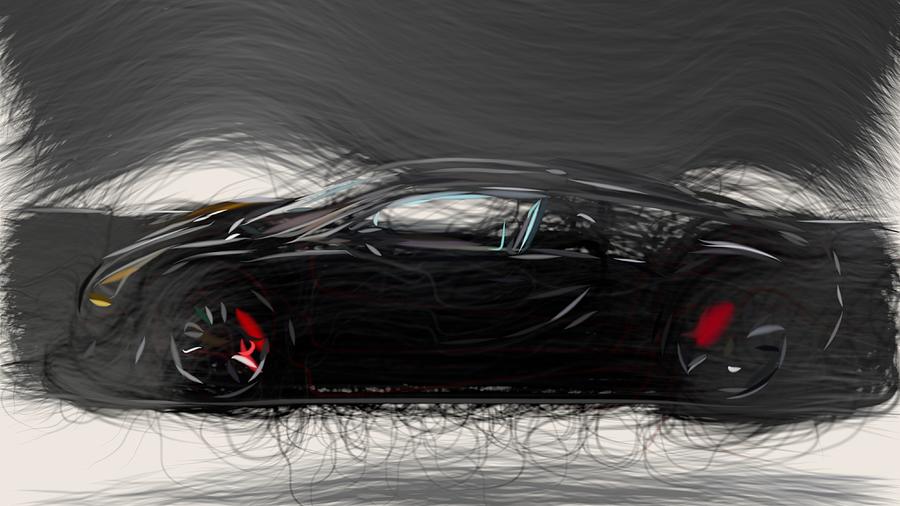 Bugatti Veyron Black Bess Drawing #2 Digital Art by CarsToon Concept